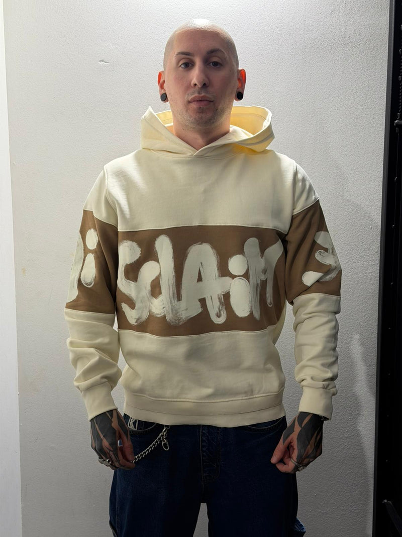 maglia uomo con cappuccio in felpa maxi stampa disclaimer