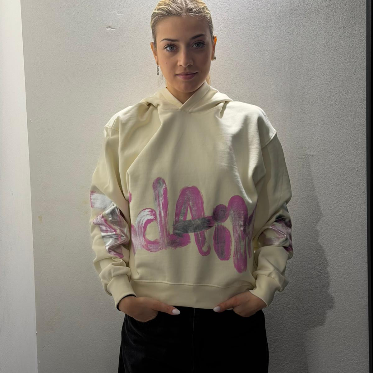 maglia donna con cappuccio in felpa disclaimer