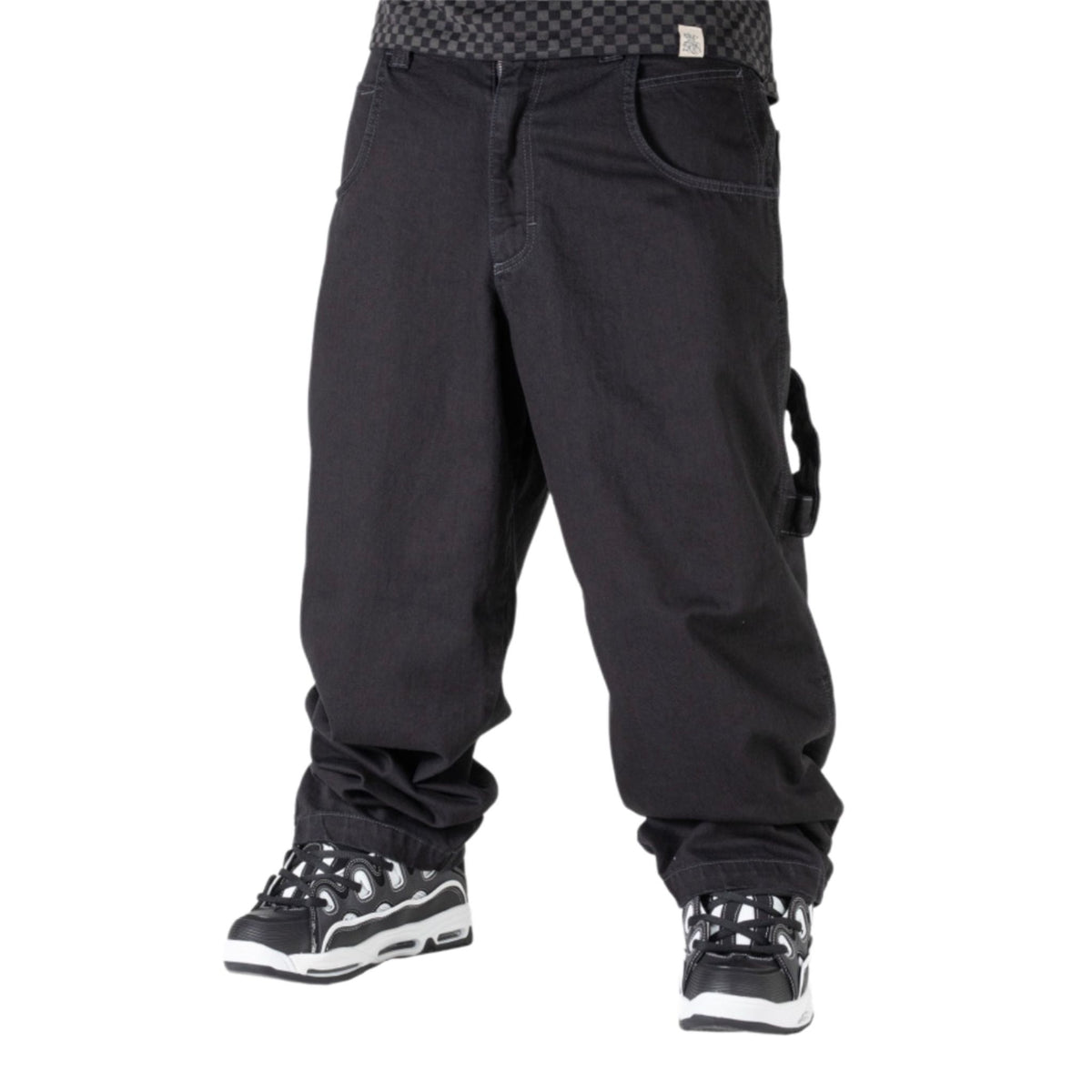 Baggy Denim Black con Ricamo Rosso