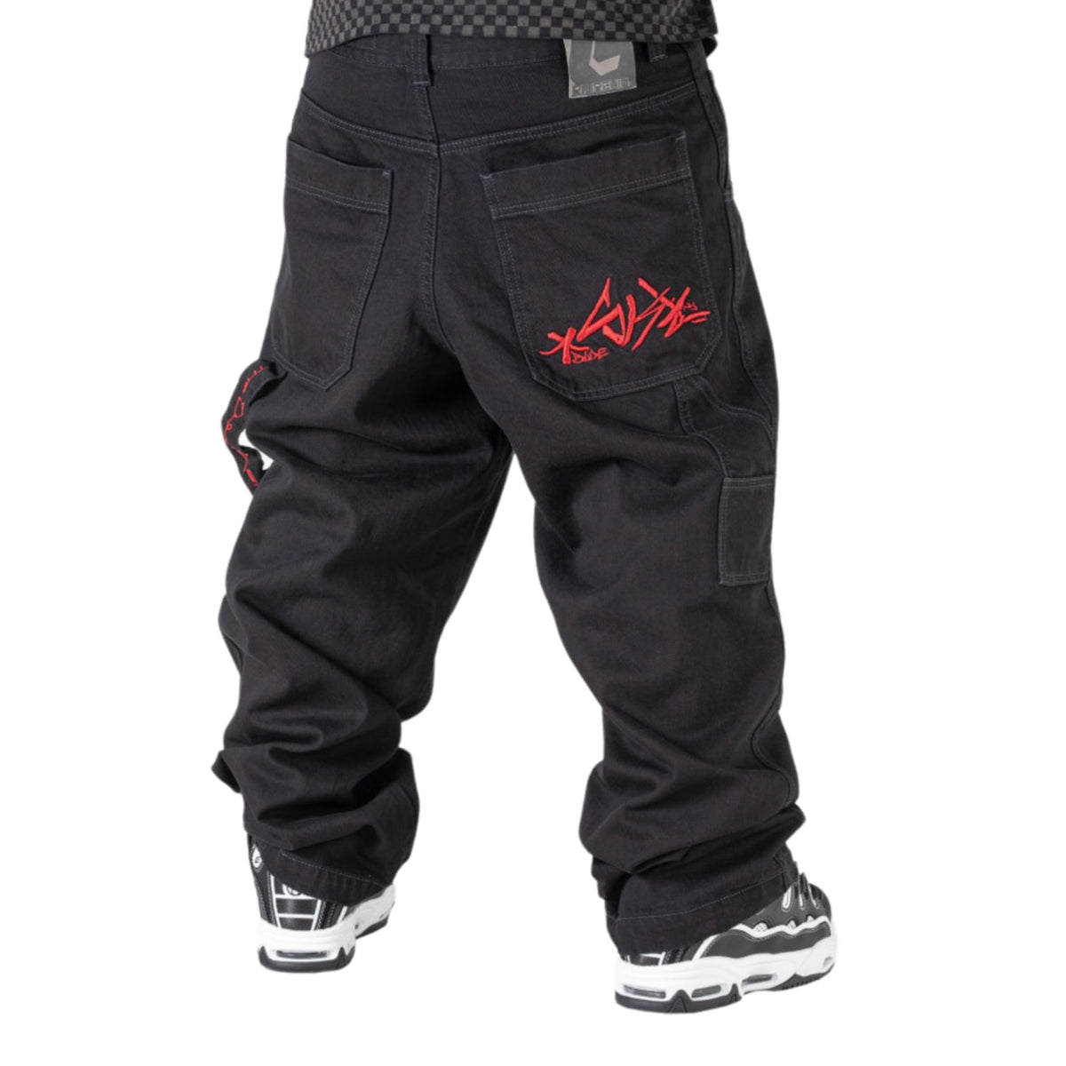 Baggy Denim Black con Ricamo Rosso