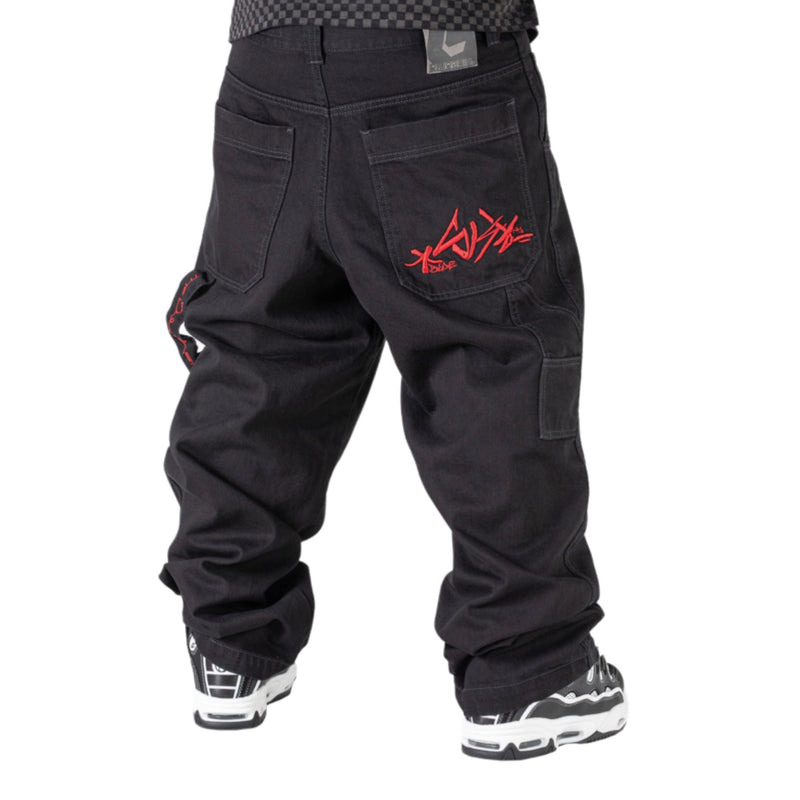 Baggy Denim Black con Ricamo Rosso