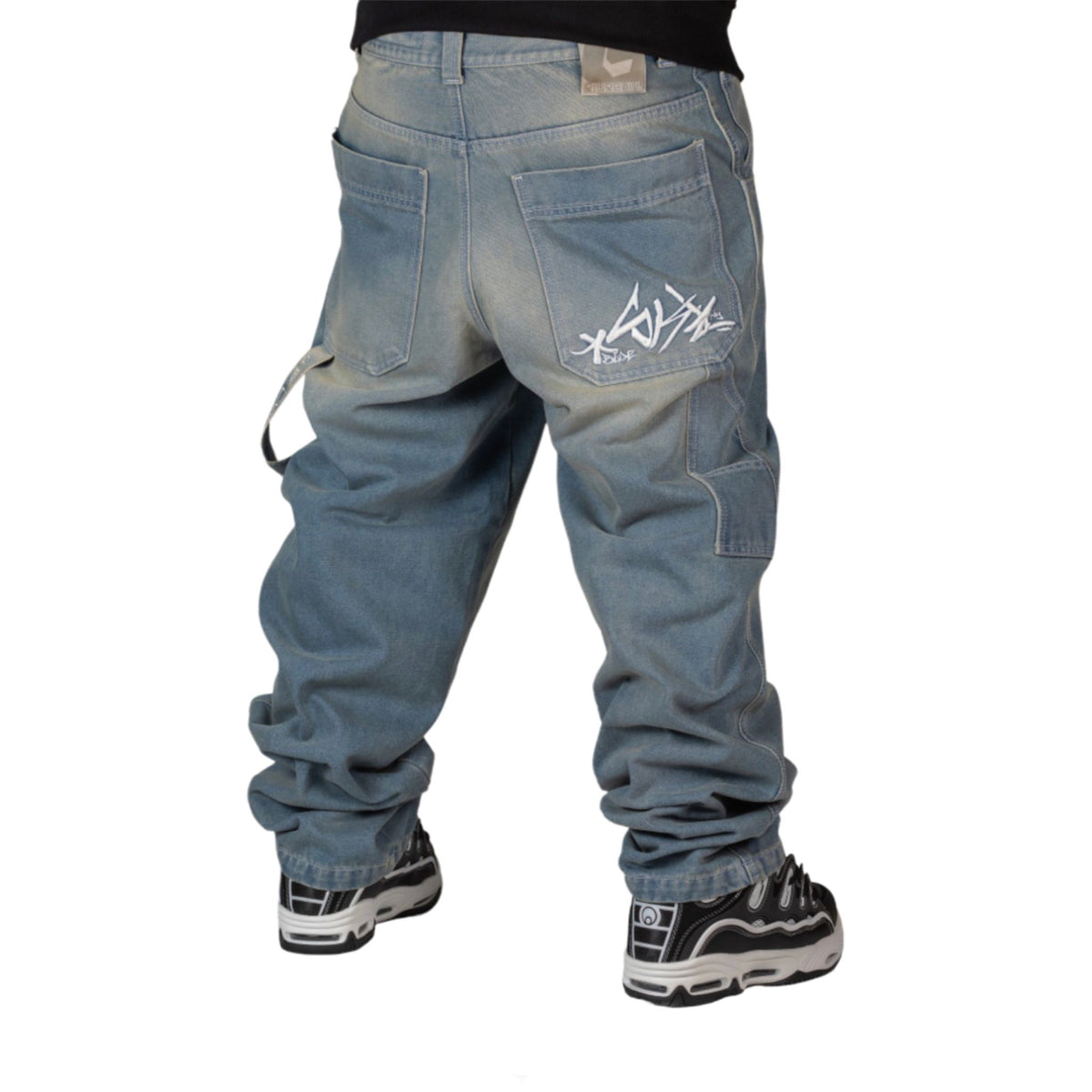 Baggy Azzurro Dirty Old Ricamo Graffito Bianco