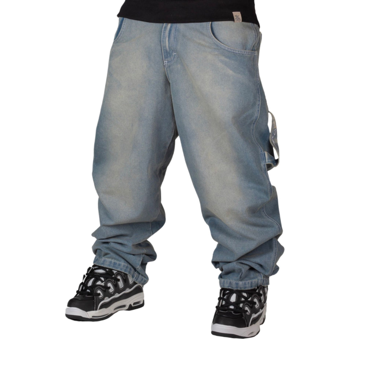 Baggy Azzurro Dirty Old Ricamo Graffito Bianco