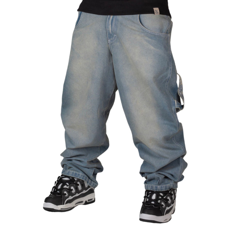 Baggy Azzurro Dirty Old Ricamo Graffito Bianco