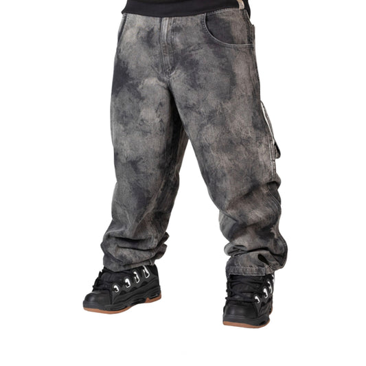 Baggy Nero Marble Wash Ricamo Graffito Bianco