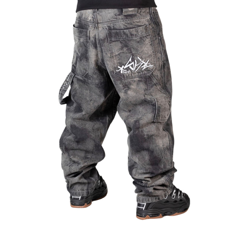 Baggy Nero Marble Wash Ricamo Graffito Bianco