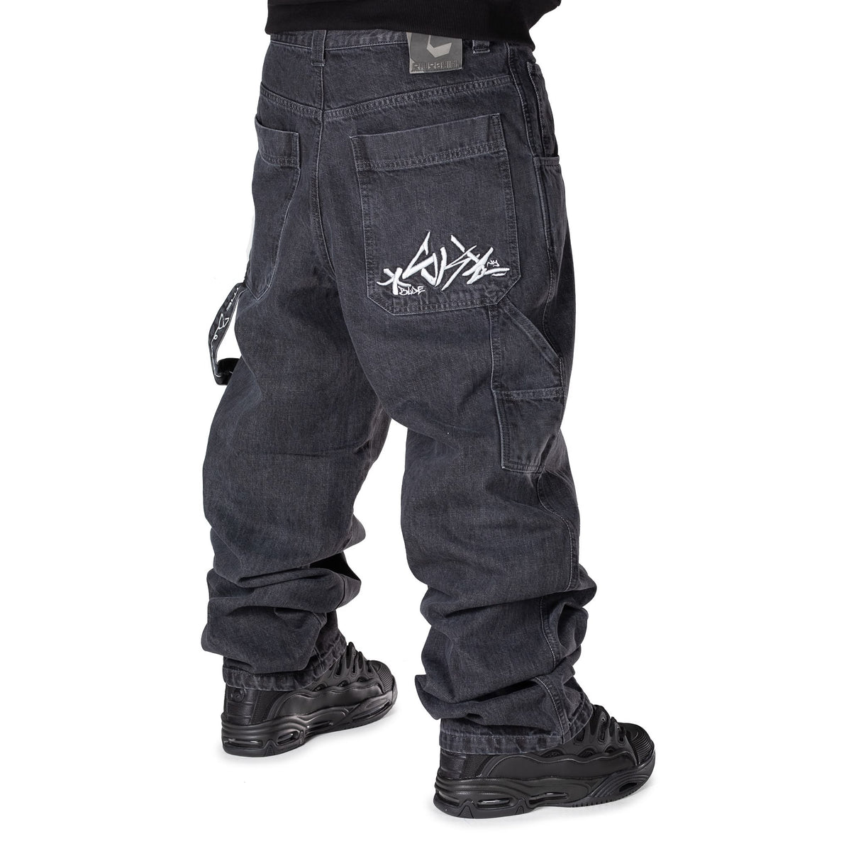 Baggy Nero Used Stone Wash Ricamo Grey