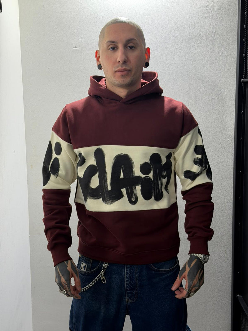 maglia uomo con cappuccio in felpa maxi stampa disclaimer